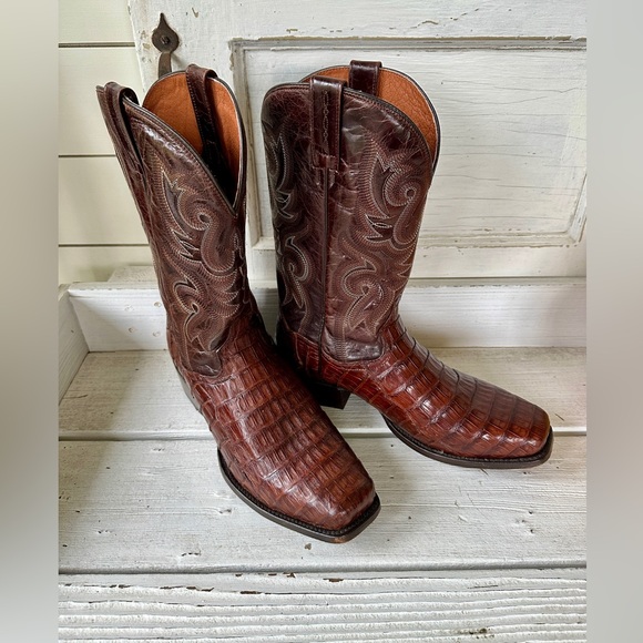 DAN POST, MENS, BAYOU BRASS, GENUINE CAIMAN BOOTS #DP3074. SIZE 11D - Picture 1 of 15